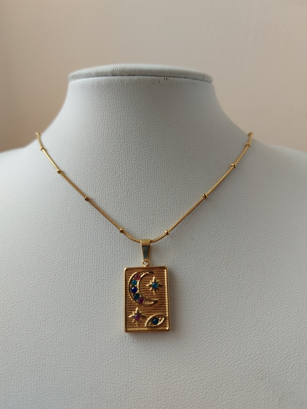 Gold Color Diamante Moon Eye Pendant Necklace (Cant Ship Until May 16th)